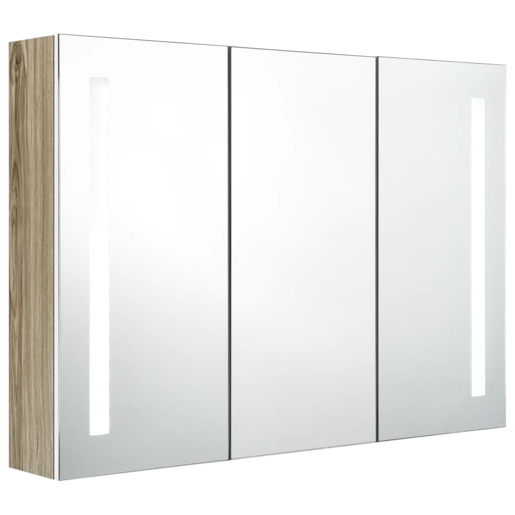 vidaXL LED Bathroom Mirror Cabinet 89x14x62 cm White and Oak