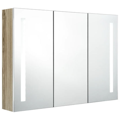vidaXL LED Bathroom Mirror Cabinet 89x14x62 cm White and Oak