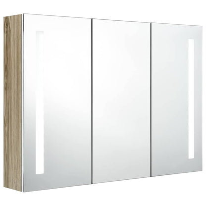 326530 vidaXL LED Bathroom Mirror Cabinet 89x14x62 cm White and Oak