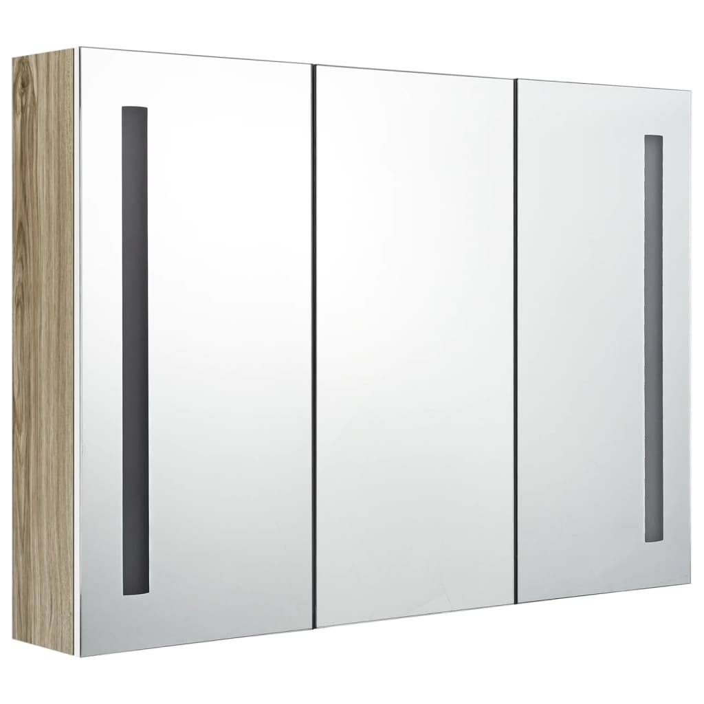 vidaXL LED Bathroom Mirror Cabinet 89x14x62 cm White and Oak