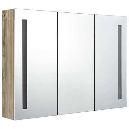 326530 vidaXL LED Bathroom Mirror Cabinet 89x14x62 cm White and Oak