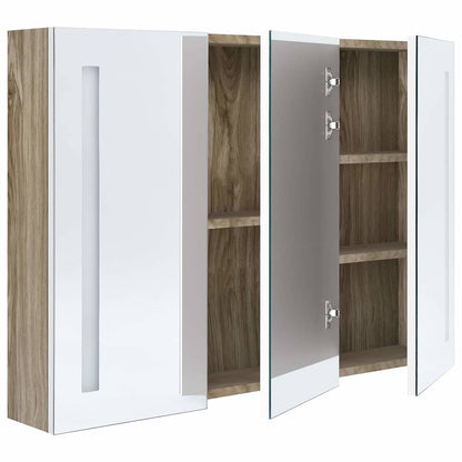 326530 vidaXL LED Bathroom Mirror Cabinet 89x14x62 cm White and Oak