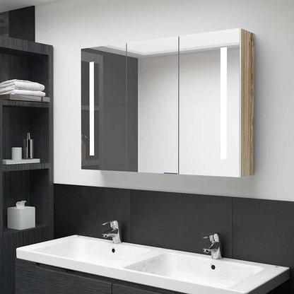 326530 vidaXL LED Bathroom Mirror Cabinet 89x14x62 cm White and Oak
