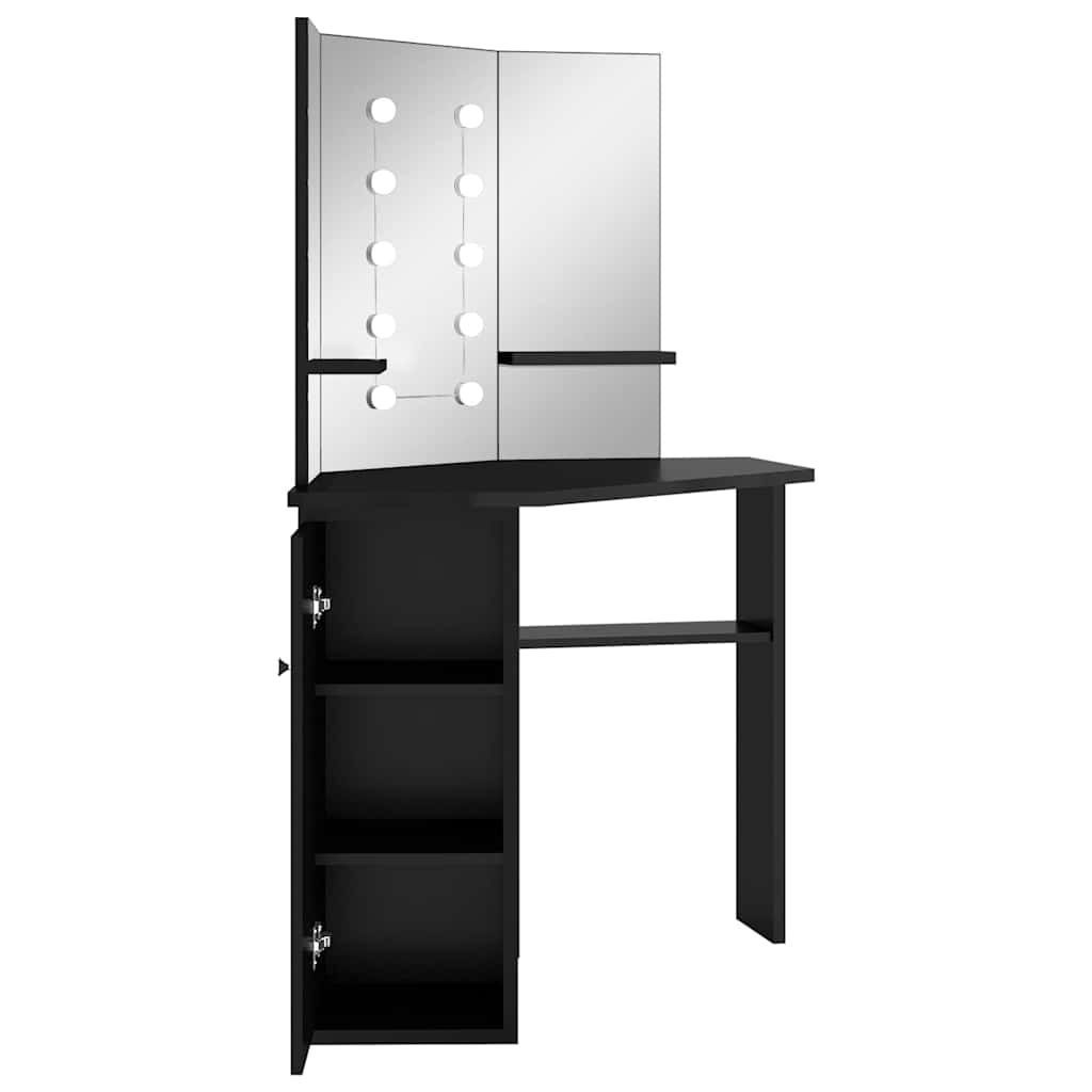 326534 vidaXL Corner Dressing Table with LED Black 111x54x141,5 cm