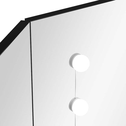 326534 vidaXL Corner Dressing Table with LED Black 111x54x141,5 cm