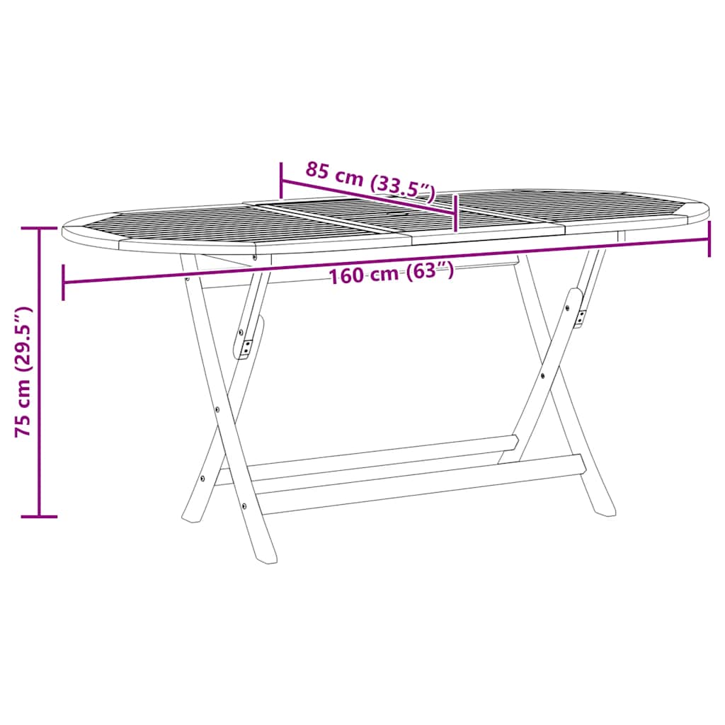 vidaXL Folding Garden Table 160x85x75 cm Solid Eucalyptus Wood