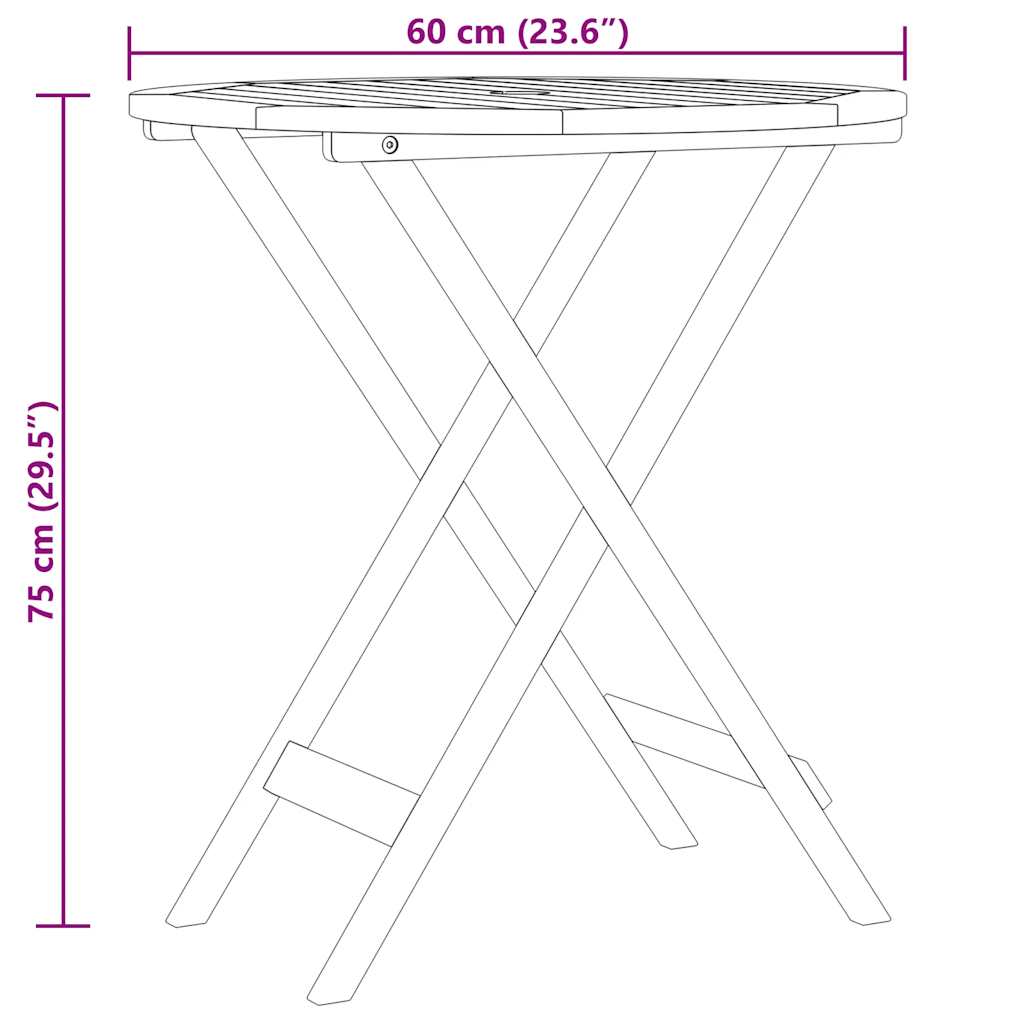 vidaXL Garden Table | Natural Wood | Solid eucalyptus wood | Small | Foldable