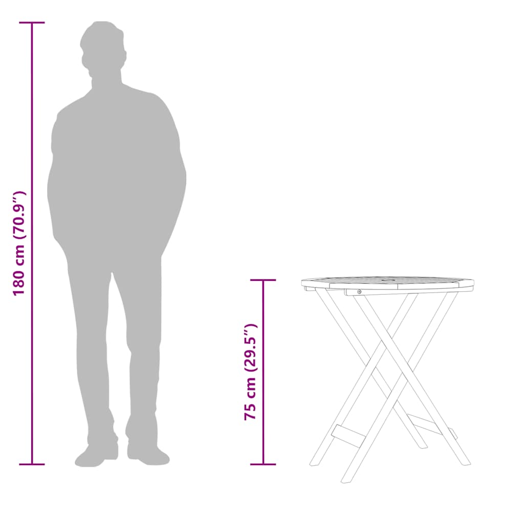 vidaXL Garden Table | Natural Wood | Solid eucalyptus wood | Small | Foldable