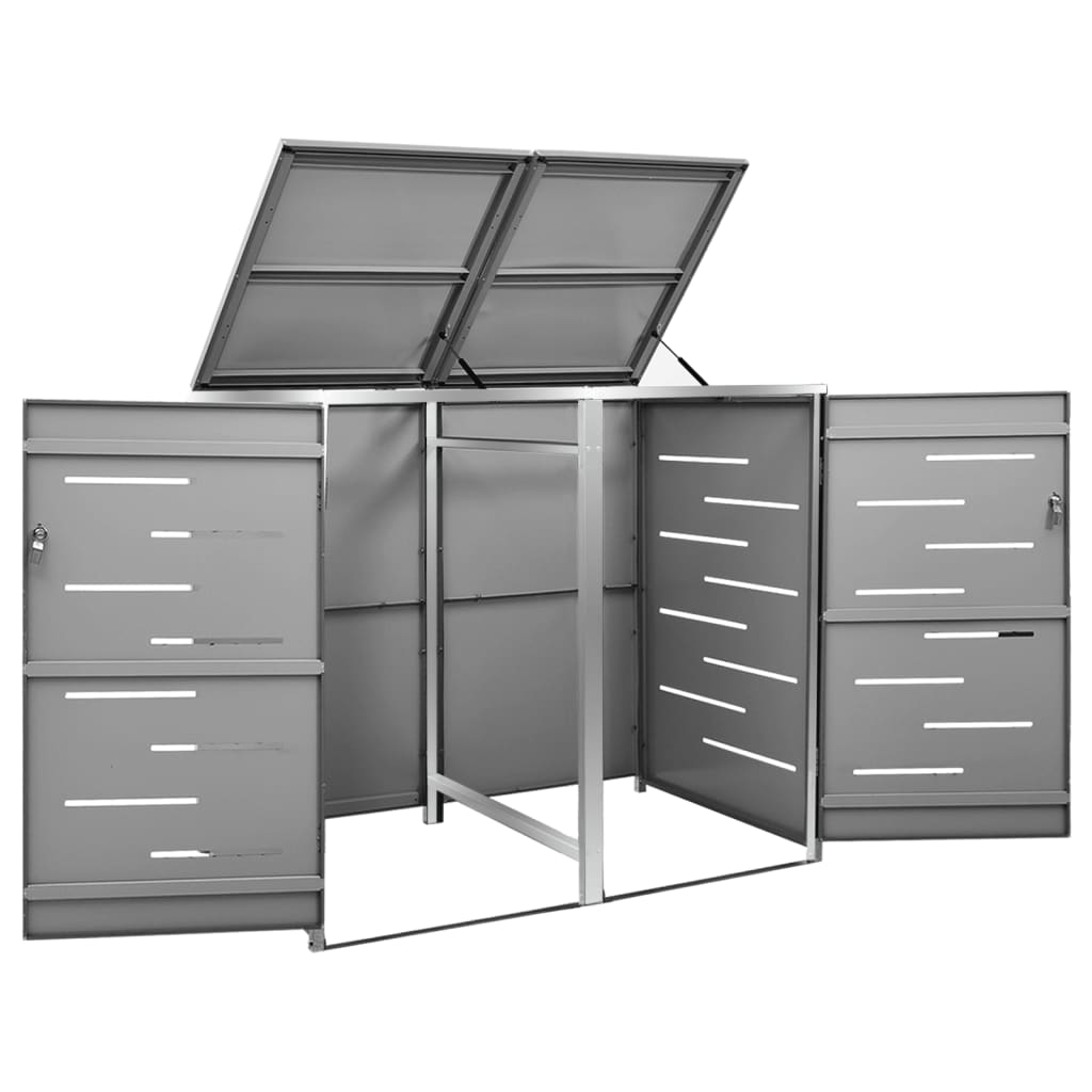 149555 vidaXL Double Wheelie Bin Shed 138x77,5x112,5 cm Stainless Steel