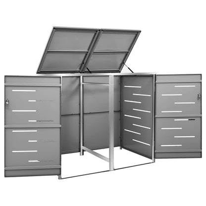 149555 vidaXL Double Wheelie Bin Shed 138x77,5x112,5 cm Stainless Steel