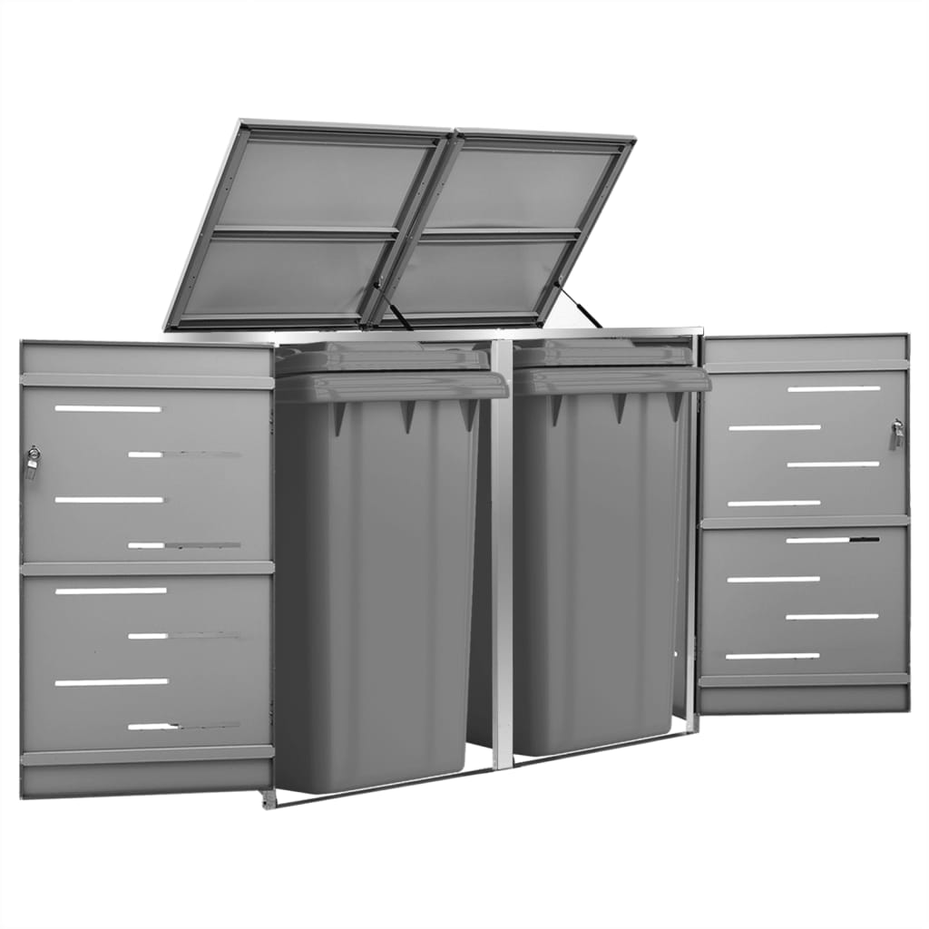 149555 vidaXL Double Wheelie Bin Shed 138x77,5x112,5 cm Stainless Steel