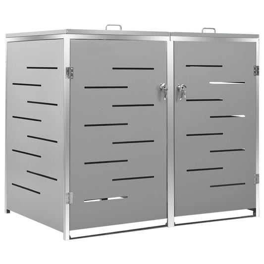vidaXL Double Wheelie Bin Shed 138x77.5x112.5 cm Stainless Steel