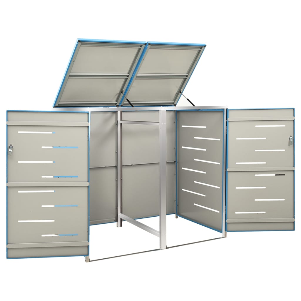 149567 vidaXL Double Wheelie Bin Shed 138x77,5x112,5 cm Stainless Steel