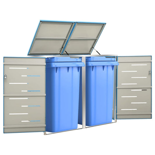 149567 vidaXL Double Wheelie Bin Shed 138x77,5x112,5 cm Stainless Steel