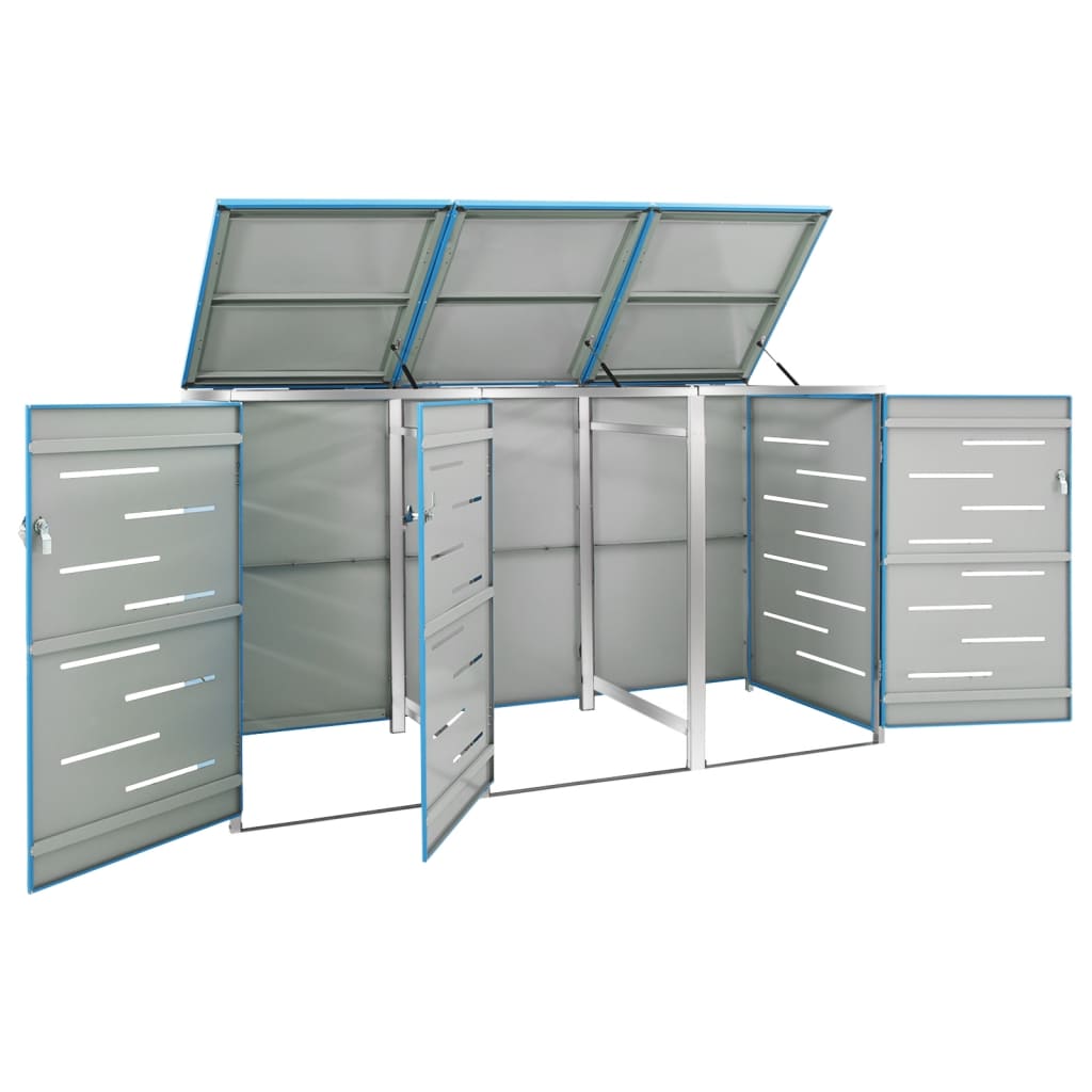 149568 vidaXL Triple Wheelie Bin Shed 207x77,5x112,5 cm Stainless Steel