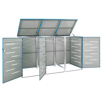 149568 vidaXL Triple Wheelie Bin Shed 207x77,5x112,5 cm Stainless Steel