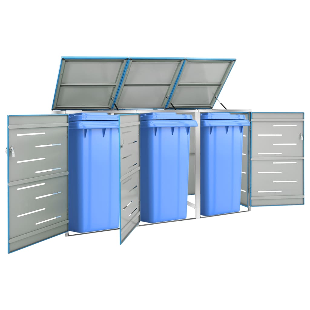 149568 vidaXL Triple Wheelie Bin Shed 207x77,5x112,5 cm Stainless Steel