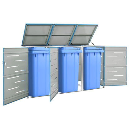 149568 vidaXL Triple Wheelie Bin Shed 207x77,5x112,5 cm Stainless Steel