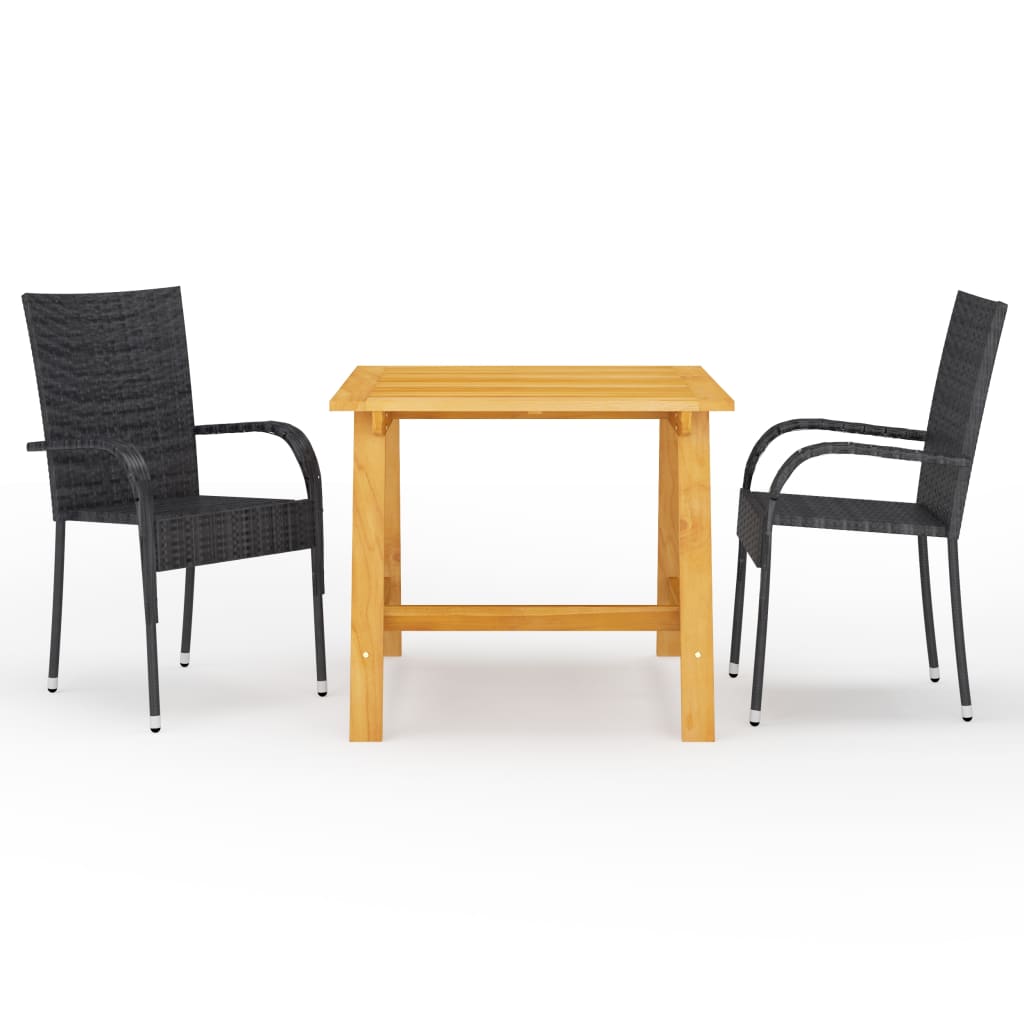 vidaXL Dining Set | Black | Solid Acacia wood, Powder-Coated Steel, PE rattan