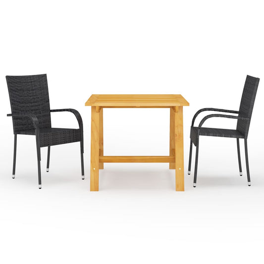 vidaXL Dining Set | Black | Solid Acacia wood, Powder-Coated Steel, PE rattan