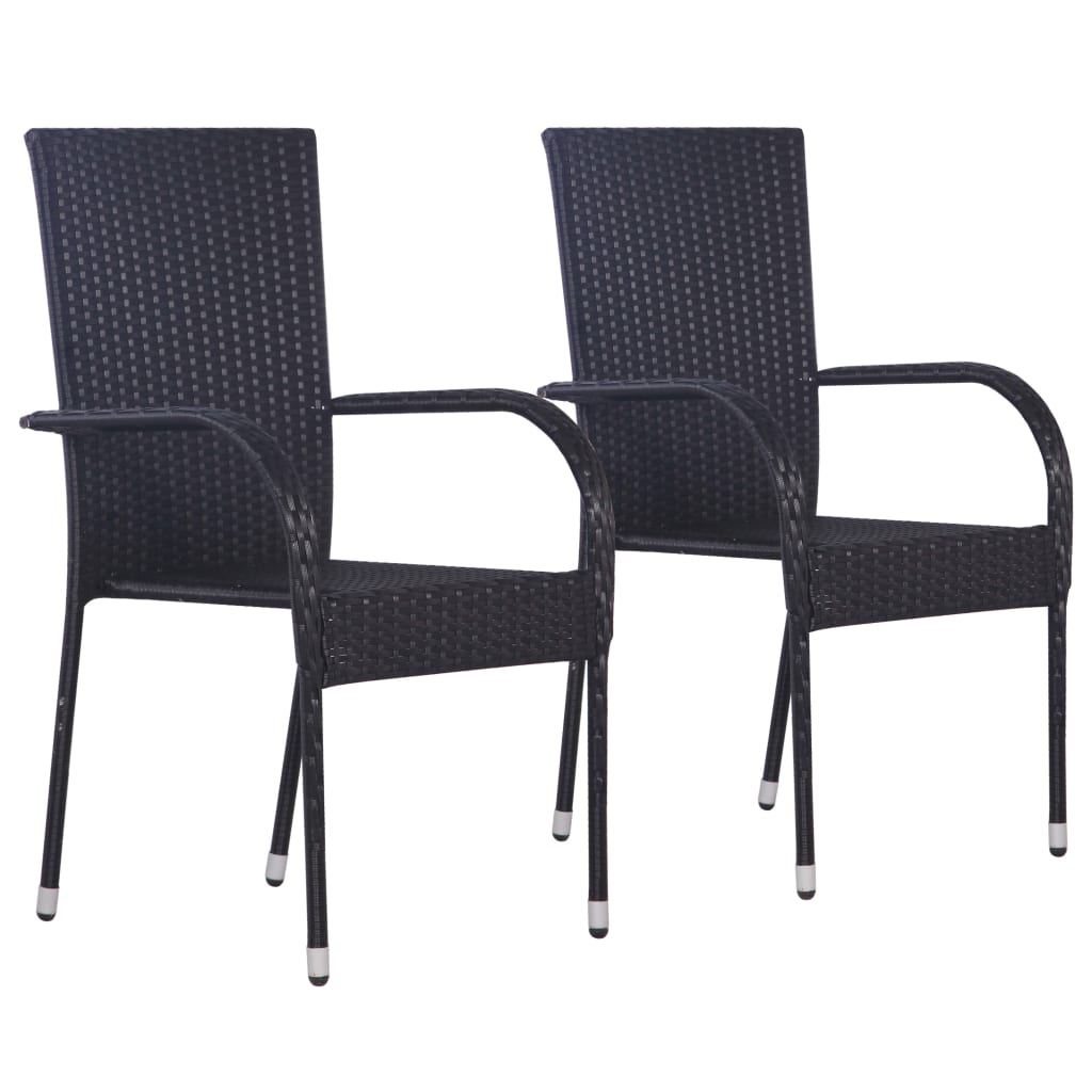 vidaXL Dining Set | Black | Solid Acacia wood, Powder-Coated Steel, PE rattan
