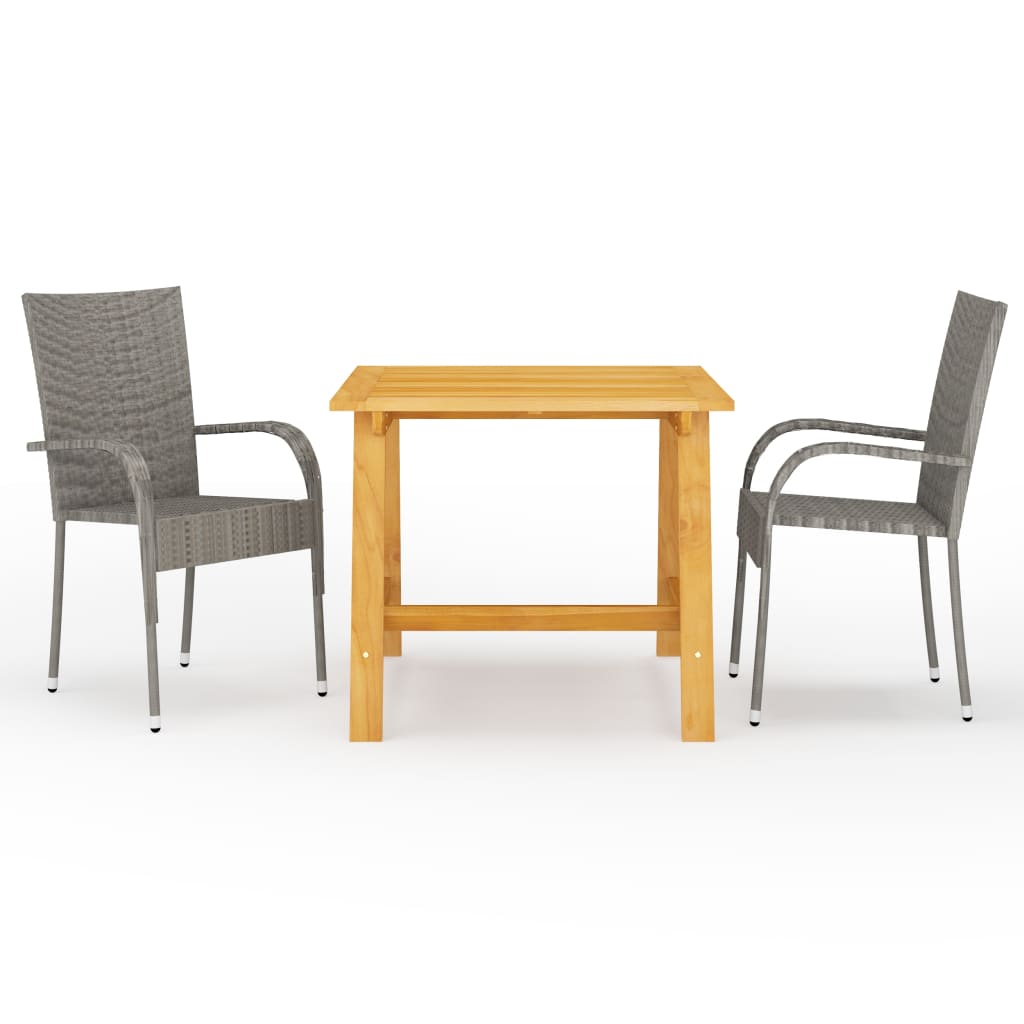 vidaXL Dining Set | Grey | Solid acacia wood, PE rattan, Powder-coated steel