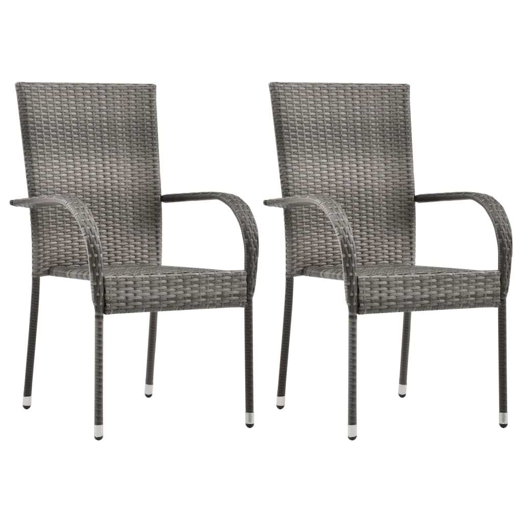 vidaXL Dining Set | Grey | Solid acacia wood, PE rattan, Powder-coated steel