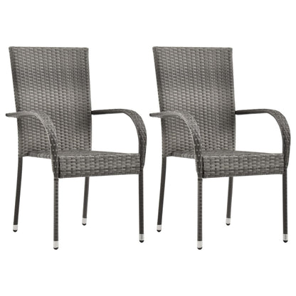 vidaXL Dining Set | Grey | Solid acacia wood, PE rattan, Powder-coated steel