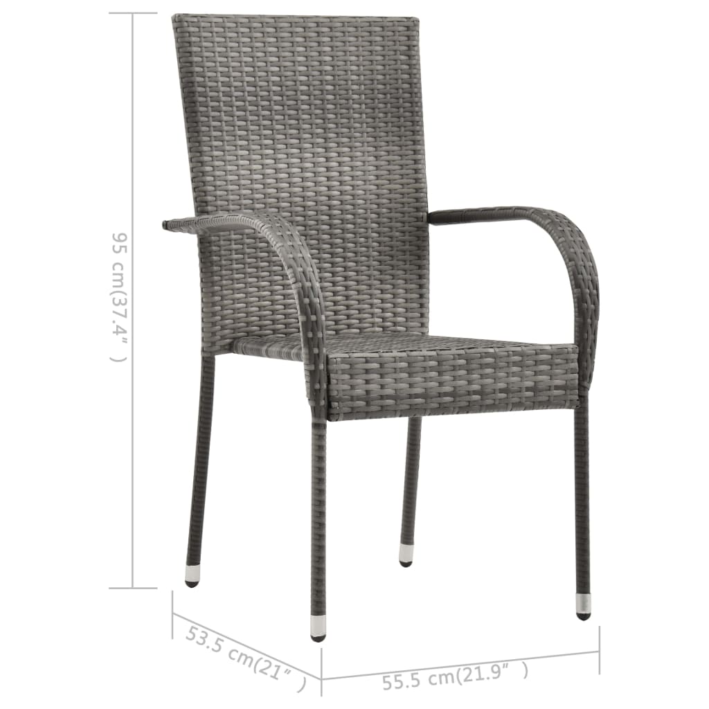 vidaXL Dining Set | Grey | Solid acacia wood, PE rattan, Powder-coated steel