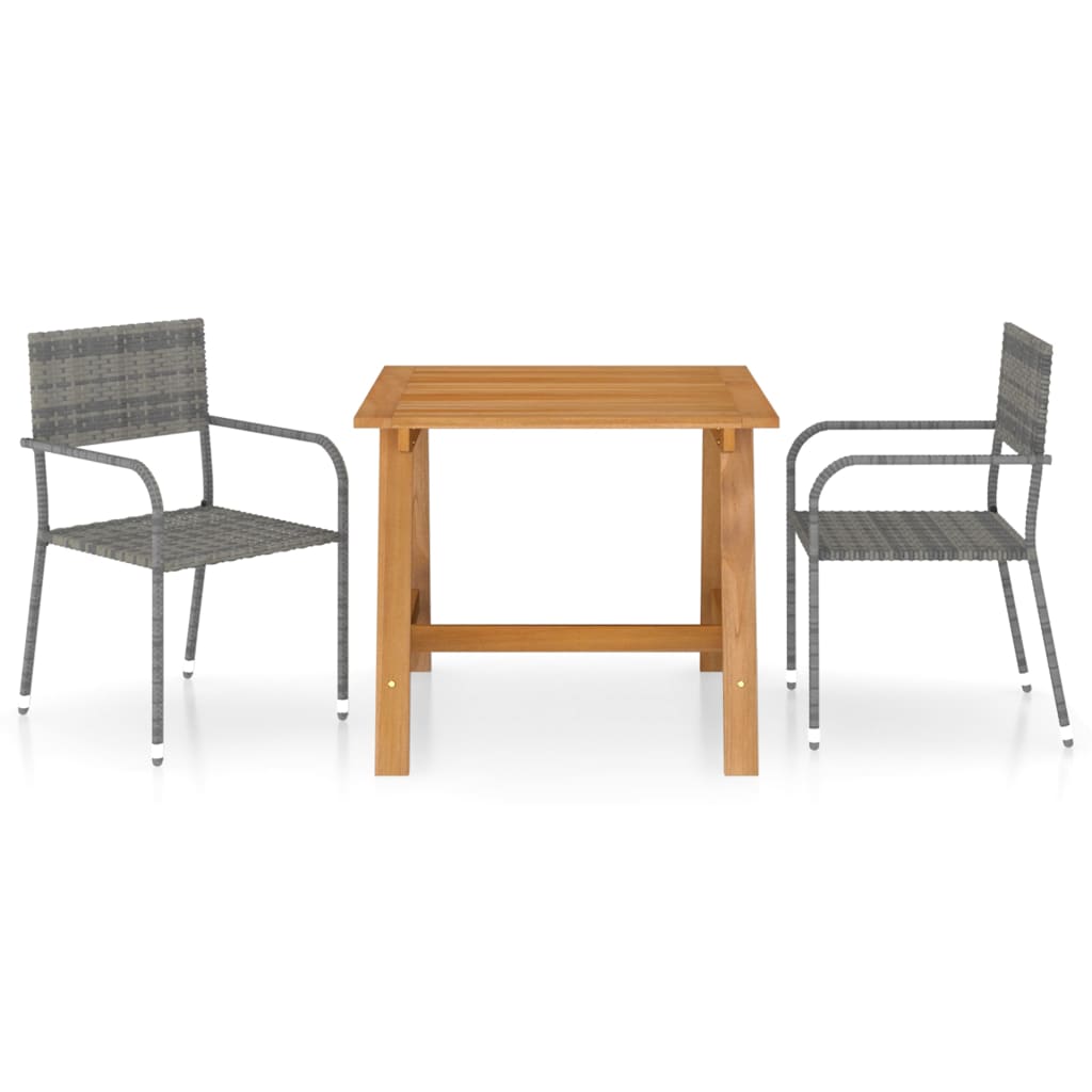 vidaXL Dining Set | Grey | Solid acacia wood, PE rattan, Powder-coated steel