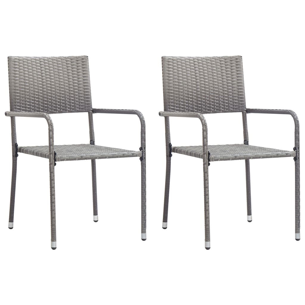 vidaXL Dining Set | Grey | Solid acacia wood, PE rattan, Powder-coated steel