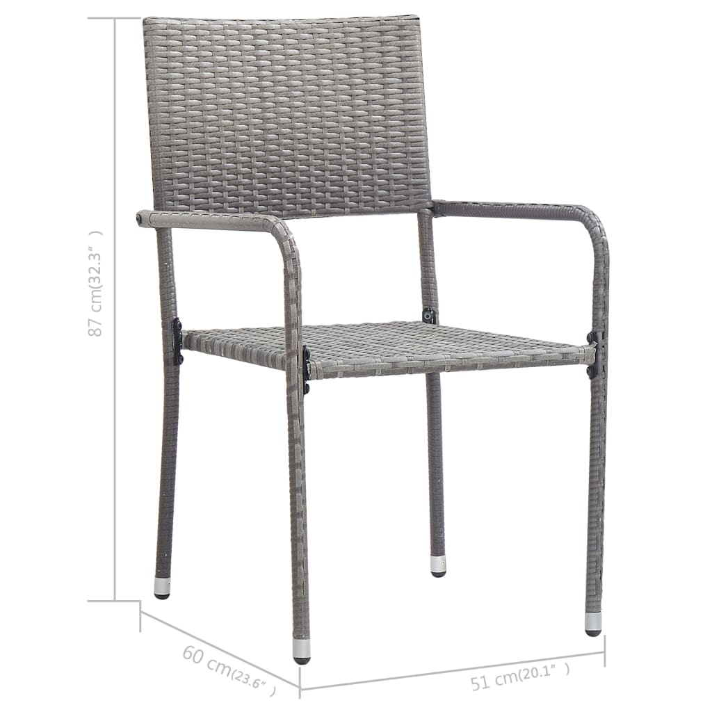 vidaXL Dining Set | Grey | Solid acacia wood, PE rattan, Powder-coated steel