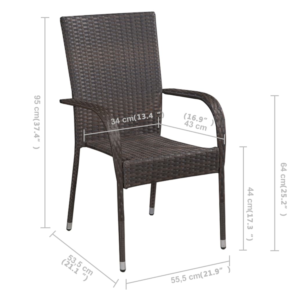 vidaXL Dining Set | Brown | Solid acacia wood, PE rattan, powder-coated steel