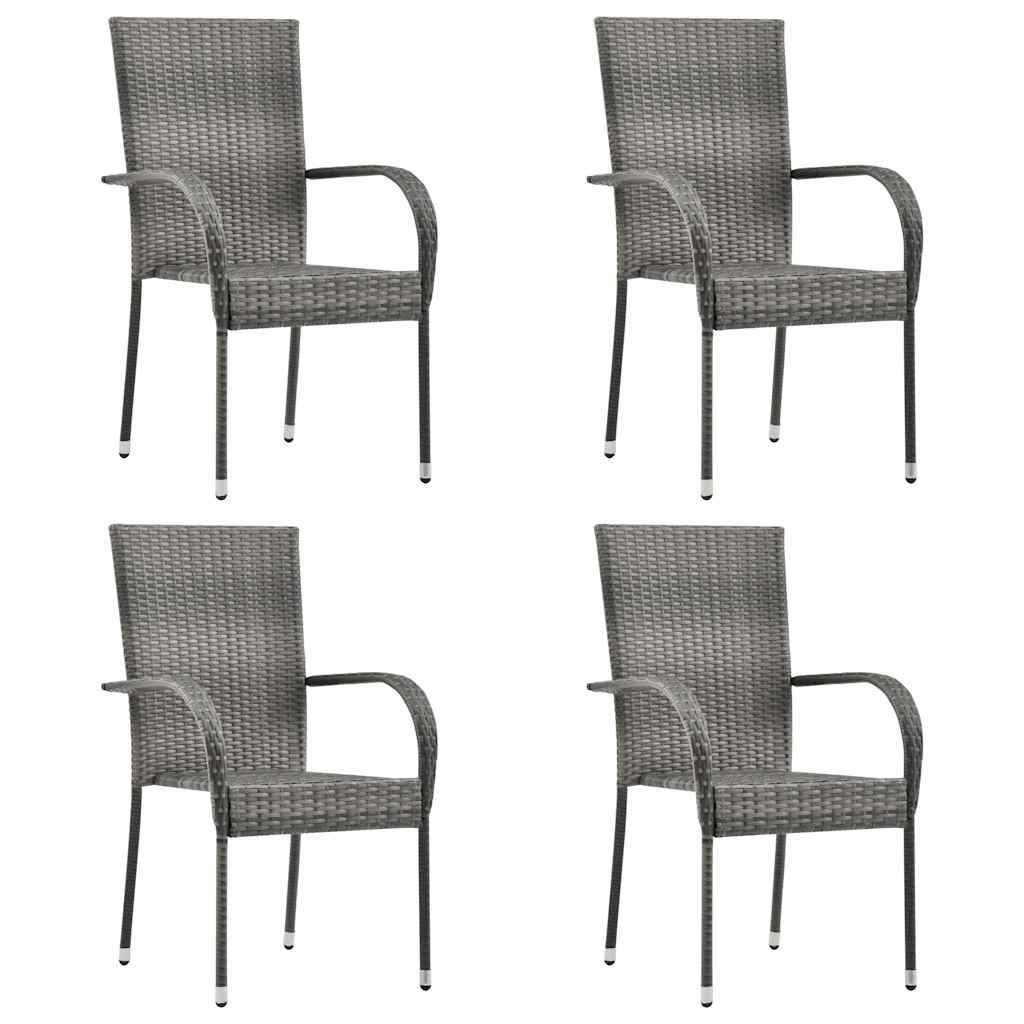 vidaXL Dining Set | Grey | Solid Acacia wood, PE Rattan, Powder-Coated Steel
