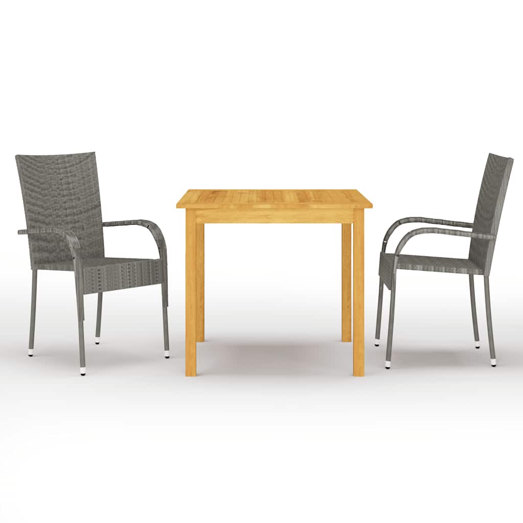 vidaXL Dining Set | Grey | Solid Acacia wood, PE rattan, Powder-coated steel