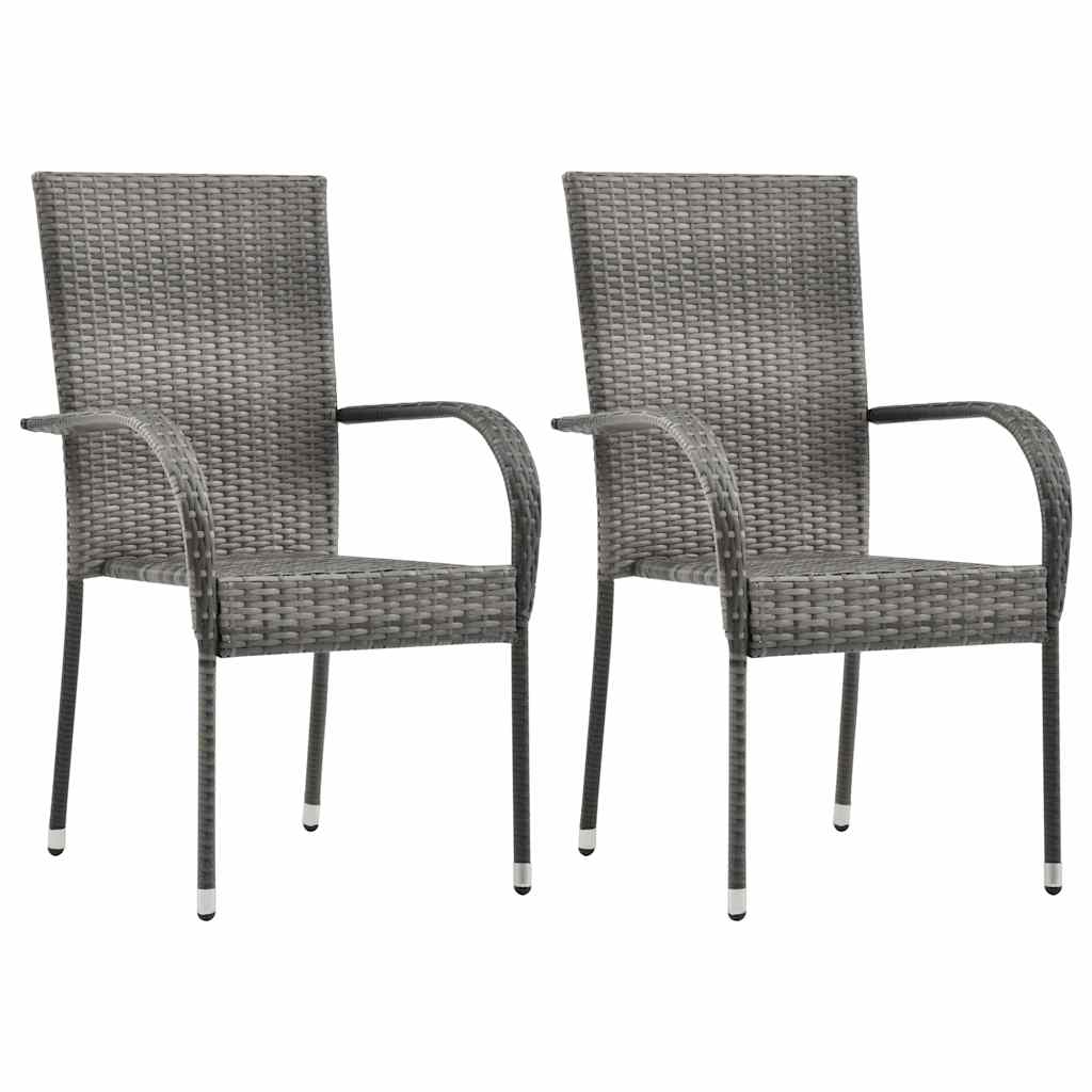 vidaXL Dining Set | Grey | Solid Acacia wood, PE rattan, Powder-coated steel