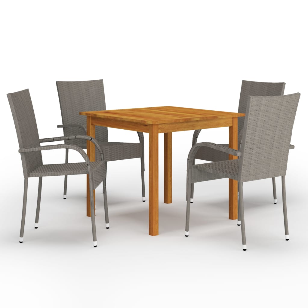vidaXL Dining Set | Table: Natural Wood | Solid acacia wood | Medium | Stackable
