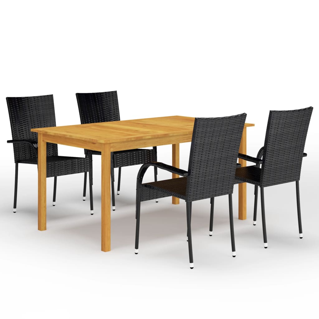 vidaXL Dining Set | Black | Solid Acacia Wood | Medium | Stackable