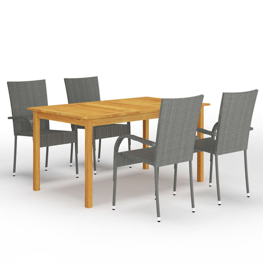 vidaXL Dining Set | Grey | Solid acacia wood, PE rattan, Powder-coated steel