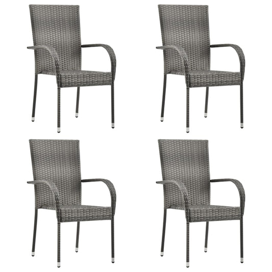 vidaXL Dining Set | Grey | Solid acacia wood, PE rattan, Powder-coated steel
