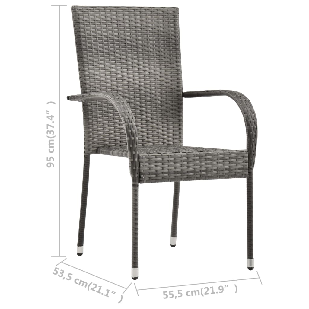 vidaXL Dining Set | Grey | Solid acacia wood, PE rattan, Powder-coated steel