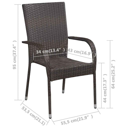 vidaXL Dining Set | Brown | Solid acacia wood, PE rattan, powder-coated steel