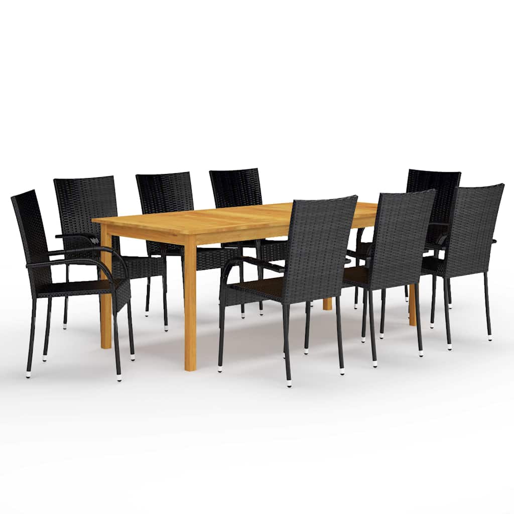 vidaXL Dining Set | Black, Natural Wood
