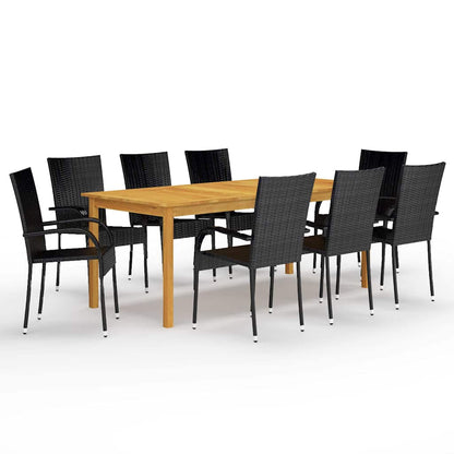 vidaXL Dining Set | Black, Natural Wood