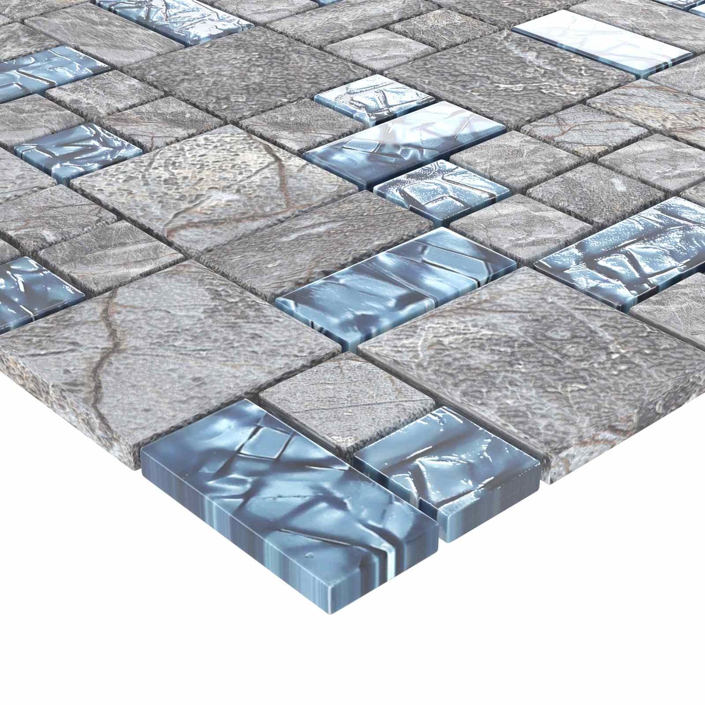 vidaXL Mosaic Tile 22 pcs Grey and Blue 50 x 50 cm Glass