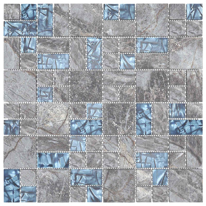 vidaXL Mosaic Tile 22 pcs Grey and Blue 50 x 50 cm Glass