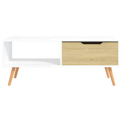 vidaXL Coffee Table White and Sonoma Oak 100x49.5x43cm Engineered Wood