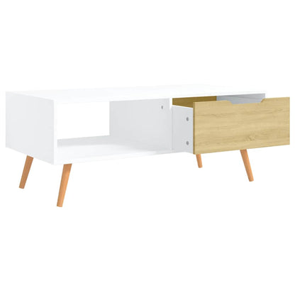 vidaXL Coffee Table White and Sonoma Oak 100x49.5x43cm Engineered Wood