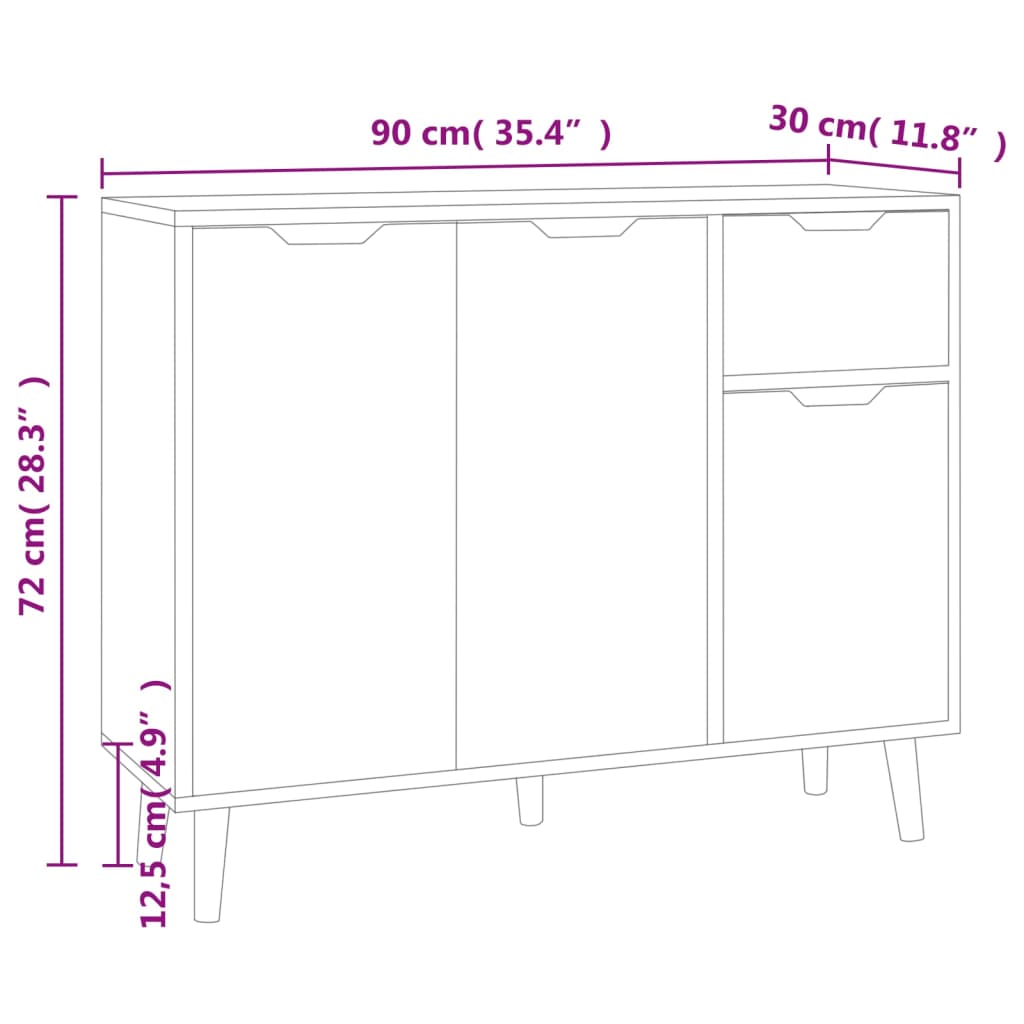 vidaXL Sideboard Concrete Grey 90x30x72 cm Engineered Wood
