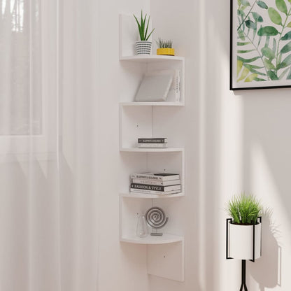 vidaXL Wall Corner Shelf High Gloss White 19x19x123 cm Engineered Wood